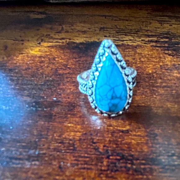 Bold Large Turquoise Crystal Teardrop Ring Western Boho Vintage Style Size 8 New - Picture 2 of 6